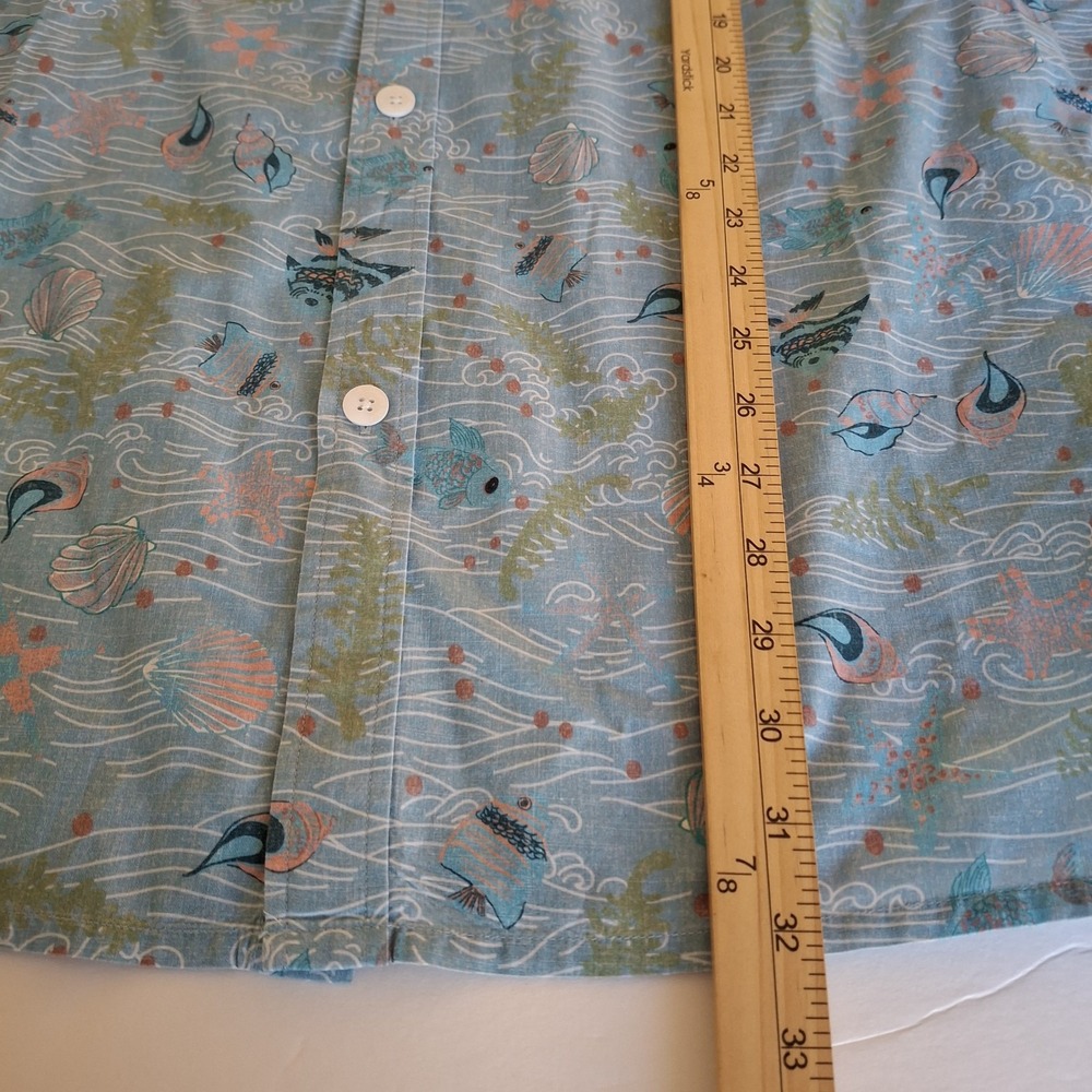 DAVID'S WEAR Men's 2XL Shirt Blue Pink Marine Life Fish Short Sleeve Button Down - Picture 11 of 12